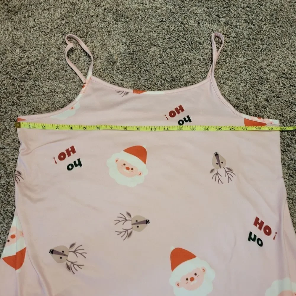 Womens Pink Christmas Santa & Letter Graphic Ruffle Hem Mini Night Dress Size XL